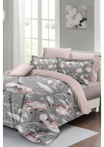 Lastikli Çarşaflı Pamuk Saten Çift Kişilik Gray Rose Nevresim Takımı fiyatları