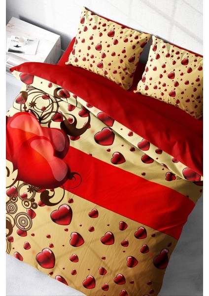 Doğal Pamuk Çift Kişilik 3D Digital Sevgililer Günü Vı Nevresim Takımı