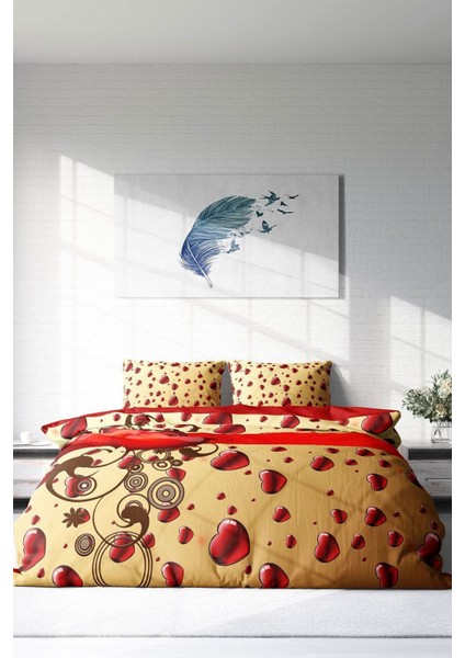 Doğal Pamuk Çift Kişilik 3D Digital Sevgililer Günü Vı Nevresim Takımı modelleri