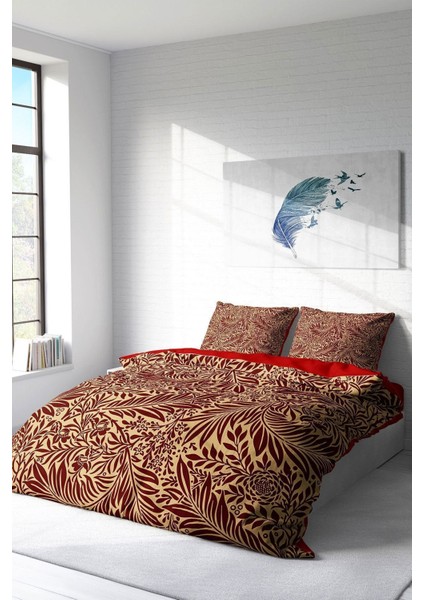 Doğal Pamuk Çift Kişilik 3D Digital Red Leaf Nevresim Takımı fiyatları