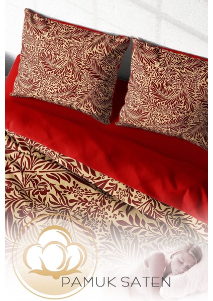Doğal Pamuk Çift Kişilik 3D Digital Red Leaf Nevresim Takımı fırsatları