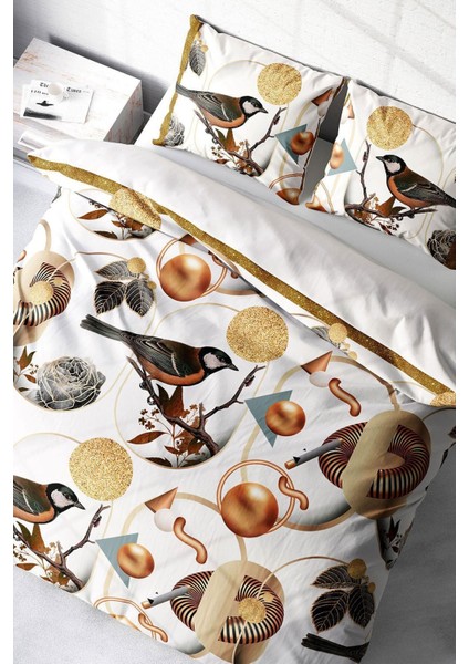Doğal Pamuk Çift Kişilik 3D Digital Bird Circle Nevresim Takımı