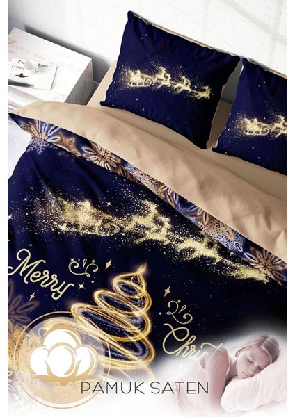 Yılbaşı (Lastikli Çarşaflı) Çift Kişilik Pamuk Saten Coffee Noel Nevresim Takımı fırsatları
