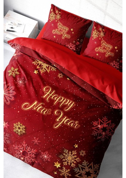 Yılbaşı Çift Kişilik Nevresim Lastikli Çarşaflı Pamuk Saten Happy Nevresim Takımı modelleri