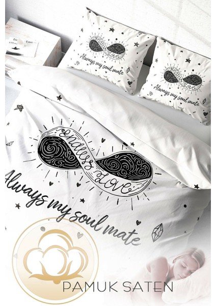 Çift Kişilik Sık Dokuma Pamuk Saten 3D Özel Tasarım Soul Mate Nevresim Takımı fırsatları