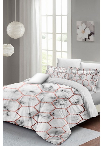 Doğal Pamuk Çift Kişilik 3D Digital Marble Geo Nevresim Takımı fiyatları