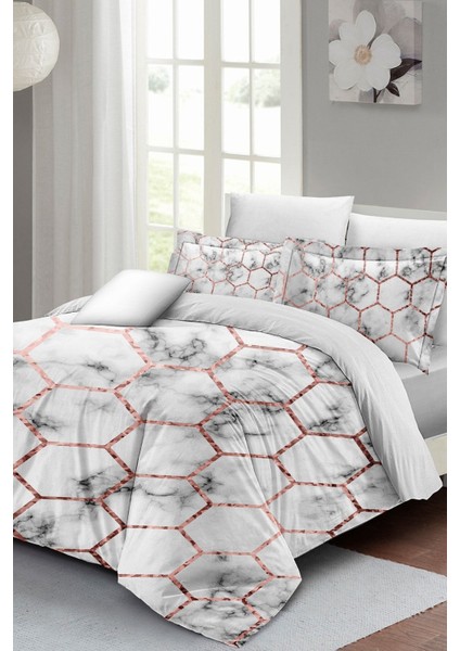 Doğal Pamuk Çift Kişilik 3D Digital Marble Geo Nevresim Takımı modelleri
