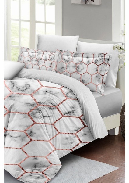 Doğal Pamuk Çift Kişilik 3D Digital Marble Geo Nevresim Takımı fırsatları