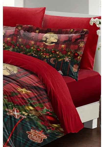 Yılbaşı Çift Kişilik Pamuk Saten Christmas Decorations Nevresim Takımı modelleri