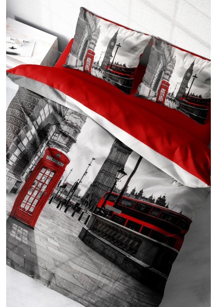 Çift Kişilik Sık Dokuma Pamuk Saten 3D Özel Tasarım London Nevresim Takımı