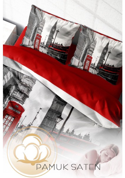 Çift Kişilik Sık Dokuma Pamuk Saten 3D Özel Tasarım London Nevresim Takımı fırsatları