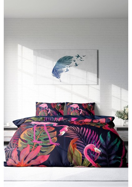 Doğal Pamuk Çift Kişilik 3D Digital Flamingo I Nevresim Takımı modelleri