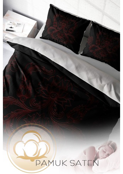 Çift Kişilik Sık Dokuma Pamuk Saten 3D Özel Tasarım Black Baroque Nevresim Takımı fırsatları