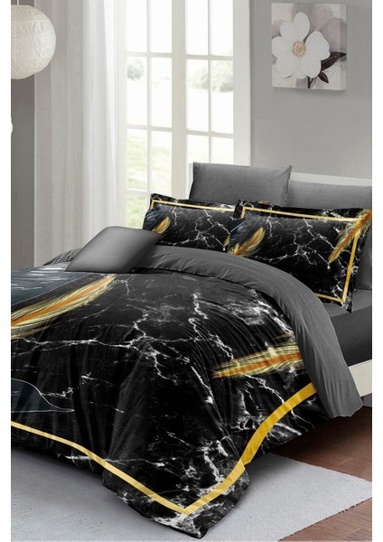 Çift Kişilik Sık Dokuma Pamuk Saten 3D Özel Tasarım Dark Marble Nevresim Takımı fiyatları