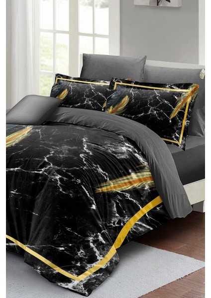 Çift Kişilik Sık Dokuma Pamuk Saten 3D Özel Tasarım Dark Marble Nevresim Takımı modelleri