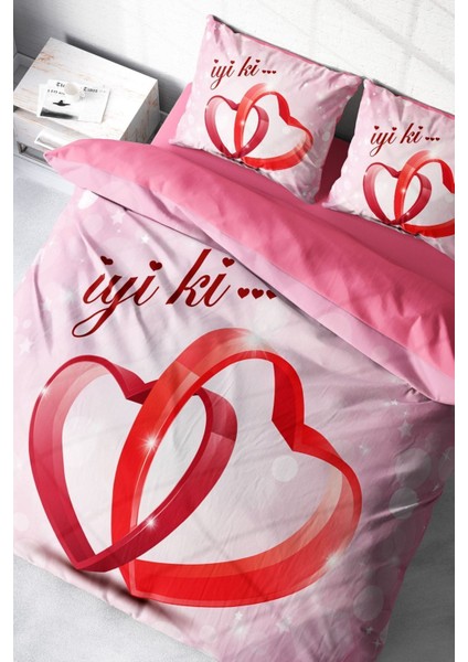Çift Kişilik Sık Dokuma Pamuk Saten 3D Özel Tasarım Sevgililer Günü Nevresim Takımı