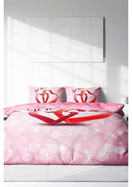 Çift Kişilik Sık Dokuma Pamuk Saten 3D Özel Tasarım Sevgililer Günü Nevresim Takımı fiyatları