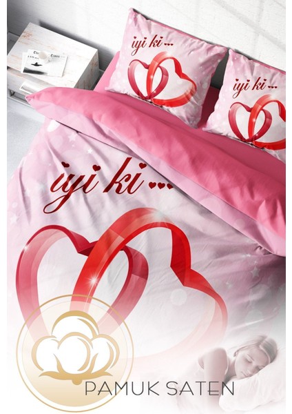 Çift Kişilik Sık Dokuma Pamuk Saten 3D Özel Tasarım Sevgililer Günü Nevresim Takımı fırsatları