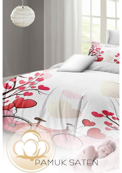 Çift Kişilik Lastikli Çarşaflı Sevgililer Günü % 100 Pamuk Saten White Love Nevresim Takımı fırsatları