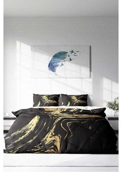 Çift Kişilik Lastikli Çarşaflı Pamuk Saten Black Design Nevresim Takımı