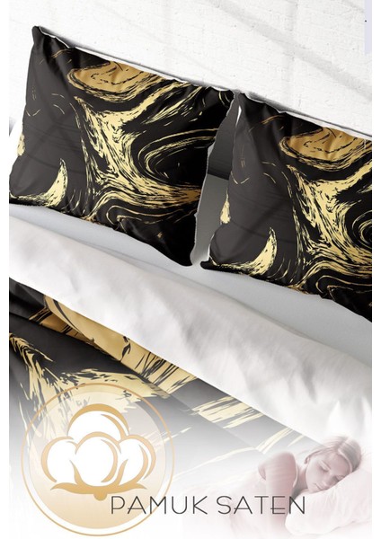 Çift Kişilik Lastikli Çarşaflı Pamuk Saten Black Design Nevresim Takımı fırsatları