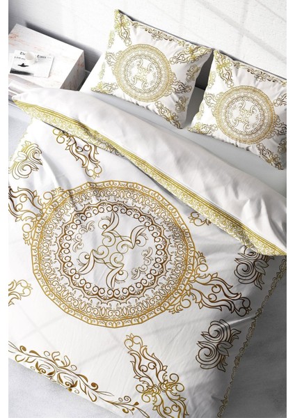 Çift Kişilik Sık Dokuma Pamuk Saten 3D Özel Tasarım Gold Baraque Klasik Nevresim Takımı