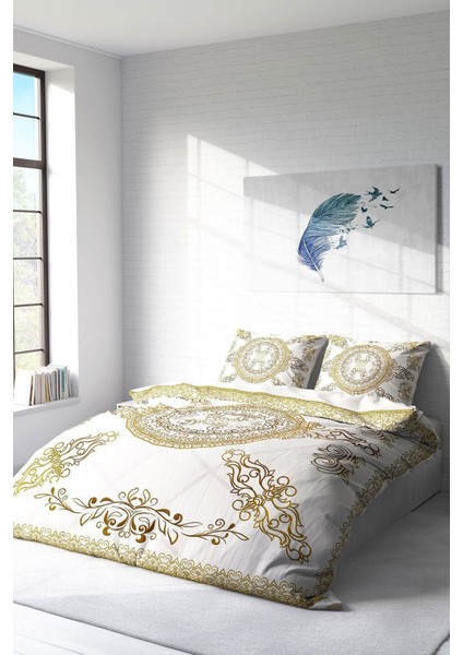 Çift Kişilik Sık Dokuma Pamuk Saten 3D Özel Tasarım Gold Baraque Klasik Nevresim Takımı fiyatları