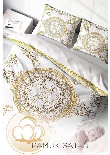Çift Kişilik Sık Dokuma Pamuk Saten 3D Özel Tasarım Gold Baraque Klasik Nevresim Takımı fırsatları