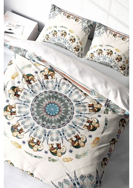 Çift Kişilik Sık Dokuma Pamuk Saten 3D Özel Tasarım Elephant Mantra Nevresim Takımı