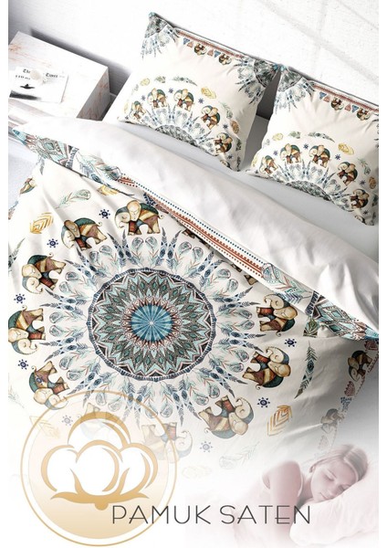 Çift Kişilik Sık Dokuma Pamuk Saten 3D Özel Tasarım Elephant Mantra Nevresim Takımı fırsatları