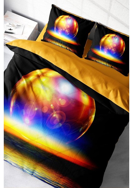 Doğal Pamuk Çift Kişilik 3D Digital Color World Nevresim Takımı