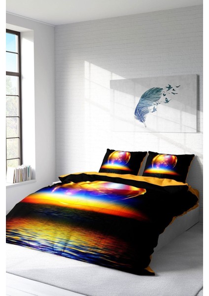 Doğal Pamuk Çift Kişilik 3D Digital Color World Nevresim Takımı fiyatları