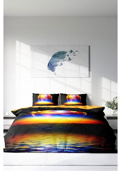 Doğal Pamuk Çift Kişilik 3D Digital Color World Nevresim Takımı modelleri