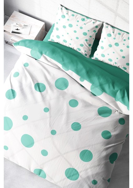 Doğal Pamuk Çift Kişilik 3D Digital Puantiye Nevresim Takımı