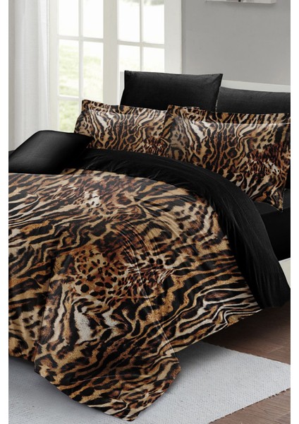 Lastikli Çarşaflı Pamuk Saten Çift Kişilik Brown Zebra Nevresim Takımı fiyatları