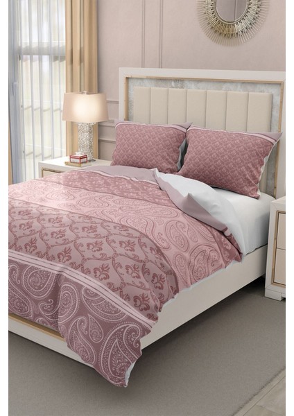 Lastikli Çarşaflı Pamuk Saten Çift Kişilik Pink Simurg Nevresim Takımı modelleri