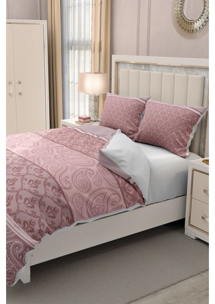Lastikli Çarşaflı Pamuk Saten Çift Kişilik Pink Simurg Nevresim Takımı fırsatları