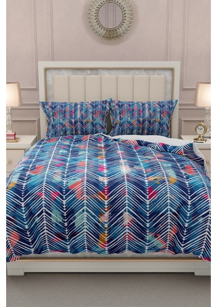 Lastikli Çarşaflı Pamuk Saten Çift Kişilik Blue Pattern Nevresim Takımı fiyatları