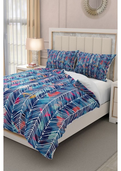 Lastikli Çarşaflı Pamuk Saten Çift Kişilik Blue Pattern Nevresim Takımı modelleri