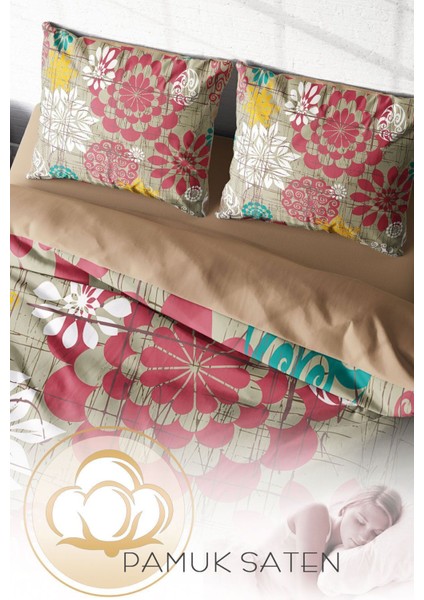Lastikli Çarşaflı Pamuk Saten Çift Kişilik Past Tense Flowers Nevresim Takımı fırsatları