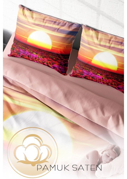 Lastikli Çarşaflı Pamuk Saten Çift Kişilik Sunset Nevresim Takımı fırsatları