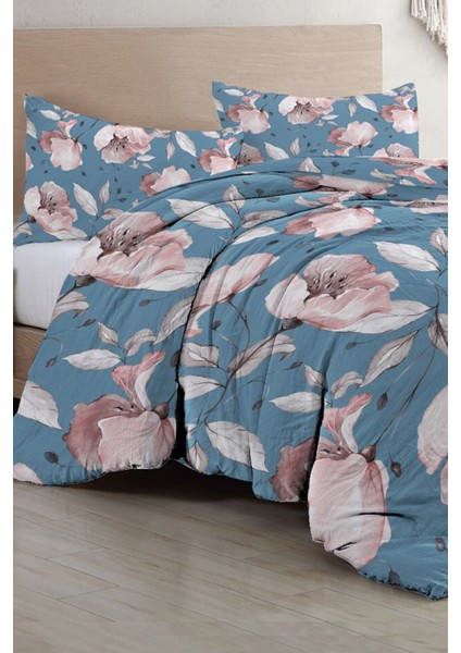 Pamuklu Çift Kişilik Natura Rose Blue Nevresim Takımı