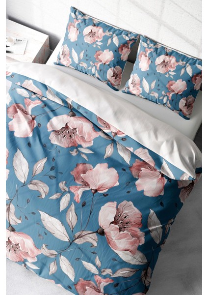 Pamuklu Çift Kişilik Natura Rose Blue Nevresim Takımı modelleri