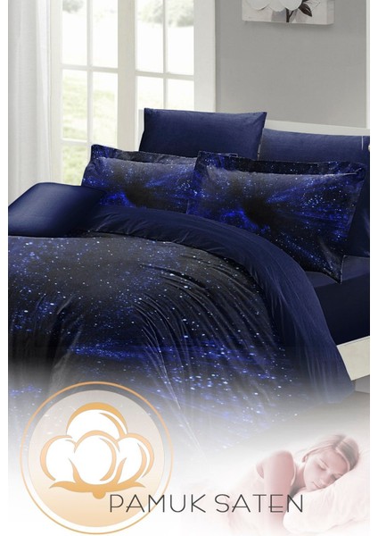 Çift Kişilik Sık Dokuma Pamuk Saten 3D Özel Tasarım Blue Nıght Nevresim Takımı modelleri