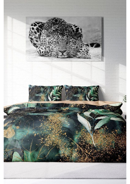 Çift Kişilik Lastikli Çarşaflı Pamuk Saten Floral Watercolor Nevresim Takımı