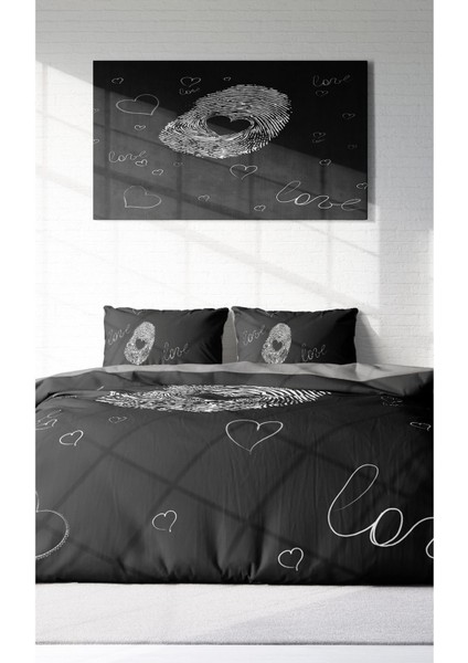 Çift Kişilik Lastikli Çarşaflı Pamuk Saten Love Sign Nevresim Takımı