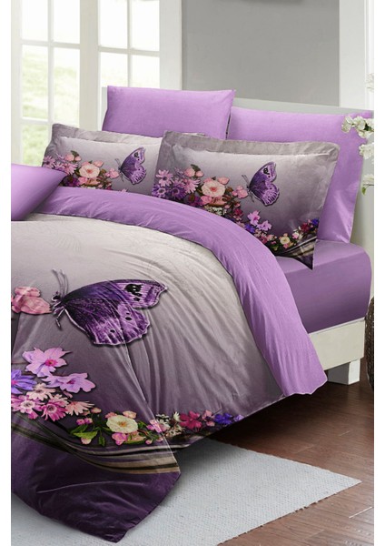 Çift Kişilik Lastikli Çarşaflı Pamuk Saten Butterfly Nevresim Takımı modelleri