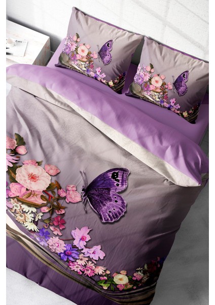 Çift Kişilik Lastikli Çarşaflı Pamuk Saten Butterfly Nevresim Takımı indirimleri