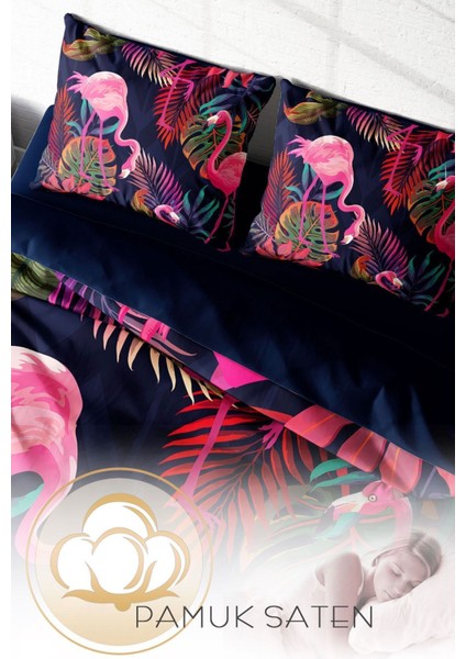 Doğal Pamuk Çift Kişilik 3D Digital Flamingo I Nevresim Takımı fırsatları