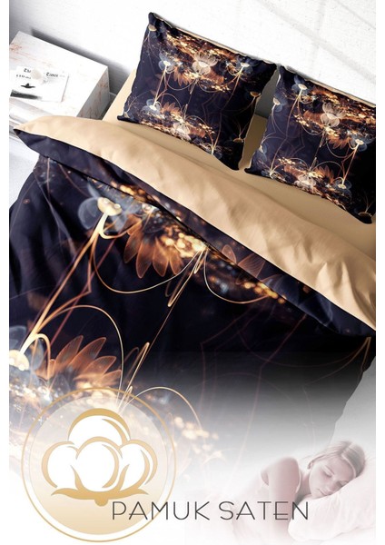 Doğal Pamuk Çift Kişilik 3D Digital Brown Lotus Nevresim Takımı fırsatları